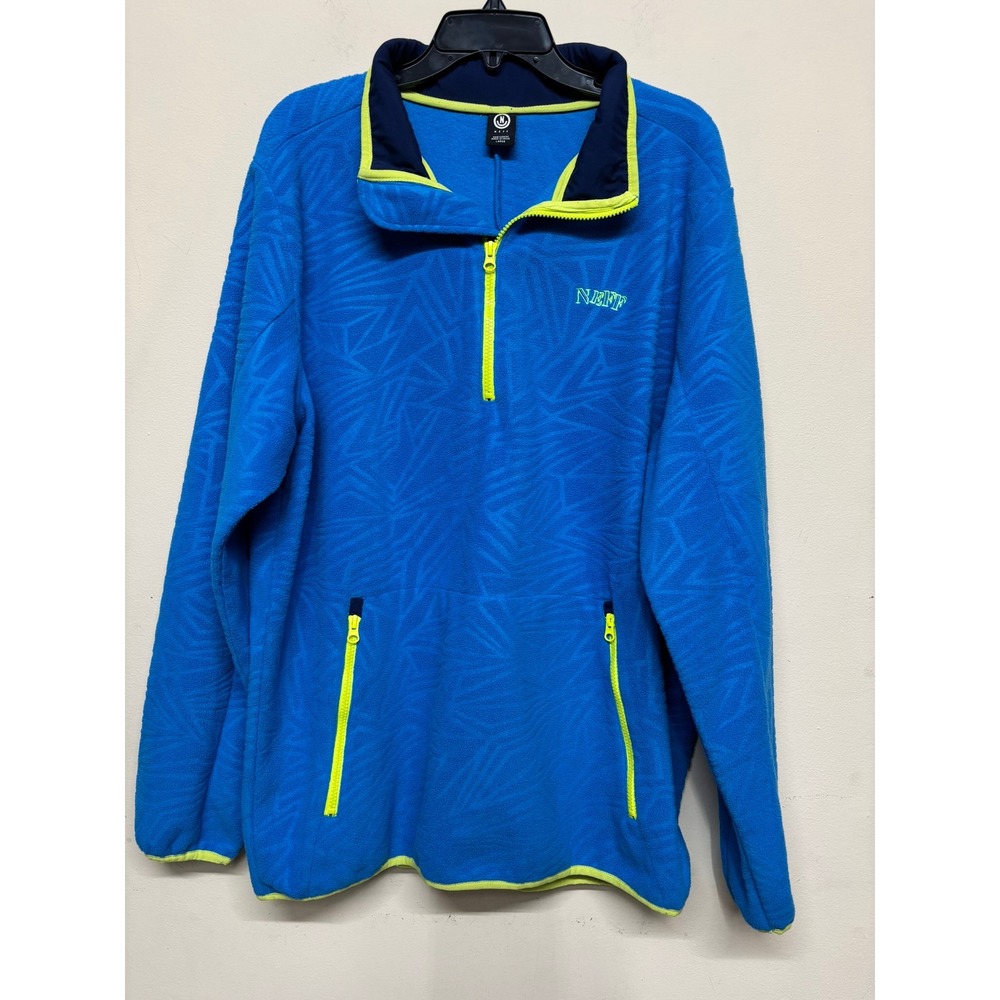 Neff Blue Quarter Zip Fleece Pullover Large‎ Neon Trim Outdoor Casual